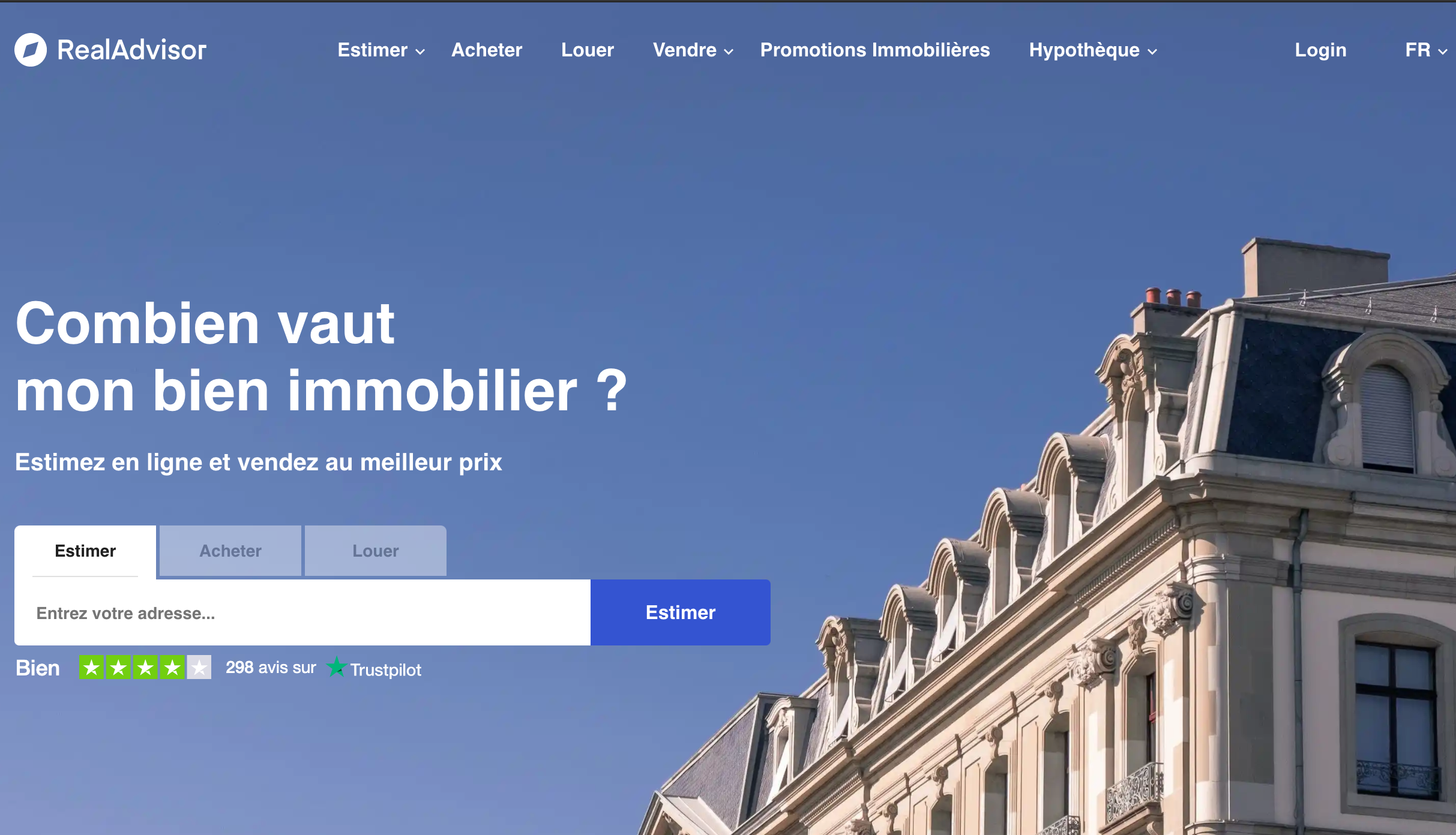 Procédure d'estimation en ligne avec RealAdvisor