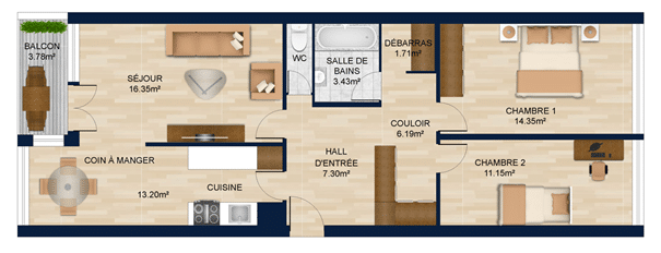 Plan - Appartement traversant